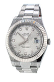 Rolex Datejust Ii 41 Steel Silver Diamond Dial 18Kt White Gold Fluted Bezel Mens Watch 116334