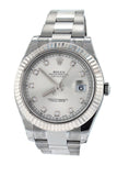 Rolex Datejust Ii 41 Steel Silver Diamond Dial 18Kt White Gold Fluted Bezel Mens Watch 116334