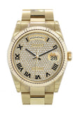 Rolex Day-Date 36 Diamond-paved Dial Fluted Bezel Yellow Gold Watch 118238