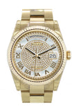 Rolex Day-Date 36 White Mother-Of-Pearl Diamond Paved Dial Fluted Bezel Yellow Gold Watch 118238