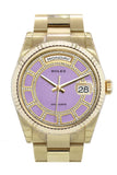 Rolex Day-Date 36 Carousel Of Lavender Jade Dial Fluted Bezel Yellow Gold Watch 118238