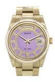 Rolex Day-Date 36 Carousel of Lavender jade Dial Fluted Bezel Yellow Gold Watch 118238