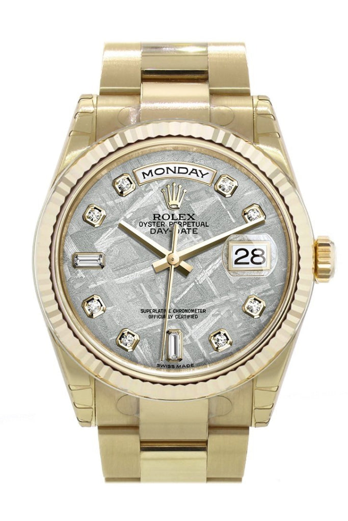 Rolex Day-Date 36 Meteorite Set With Diamonds Dial Fluted Bezel Yellow Gold Watch 118238
