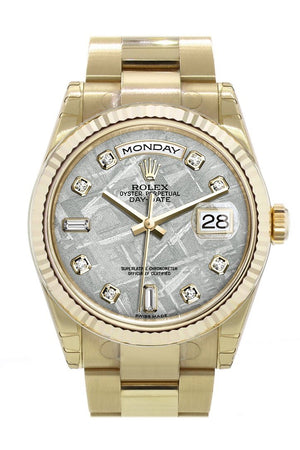 Rolex Day-Date 36 Meteorite Set With Diamonds Dial Fluted Bezel Yellow Gold Watch 118238