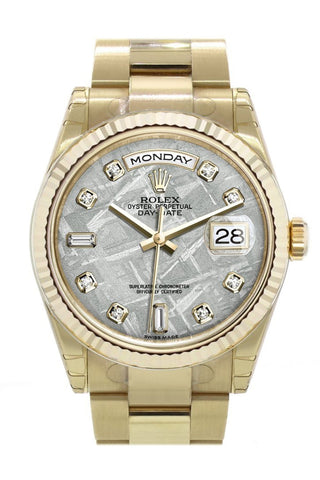 Rolex Day-Date 36 Meteorite Set With Diamonds Dial Fluted Bezel Yellow Gold Watch 118238