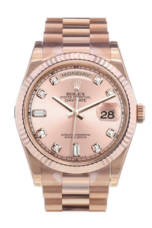 Rolex Day-Date 36 Pink Set With Diamonds Dial Fluted Bezel President Everose Gold Watch 118235