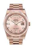 Rolex Day-Date 36 Pink Set With Diamonds Dial Fluted Bezel President Everose Gold Watch 118235