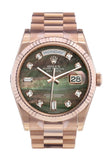 Rolex Day-Date 36 Black mother-of-pearl set with diamonds Dial Fluted Bezel President Everose Gold Watch 118235