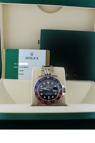 ROLEX 116719BLRO Gmt Master II Black Dial Blue Red Bezel Watch WatchGuyNYC