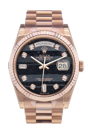 Rolex Day-Date 36 Ferrite Set With Diamonds Dial Fluted Bezel President Everose Gold Watch 118235