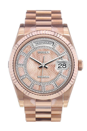 Rolex Day-Date 36 Carousel Of Pink Mother-Of-Pearl Dial Fluted Bezel President Everose Gold Watch