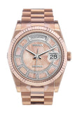 Rolex Day-Date 36 Carousel Of Pink Mother-Of-Pearl Dial Fluted Bezel President Everose Gold Watch