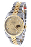 Rolex Datejust 36 Champagne-Colour Diamond Dial Fluted 18K Gold Two Tone Jubilee Watch 116233