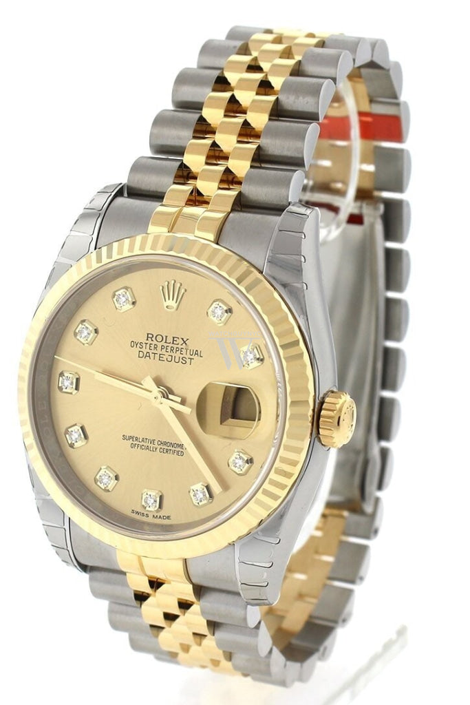 ROLEX 116233 Datejust 36 Champagne Diamond Dial Watch WatchGuyNYC