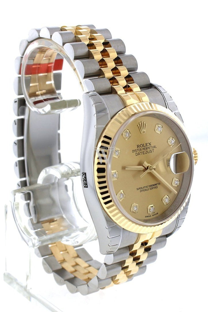 Rolex Datejust 36 Champagne-Colour Diamond Dial Fluted 18K Gold Two Tone Jubilee Watch 116233