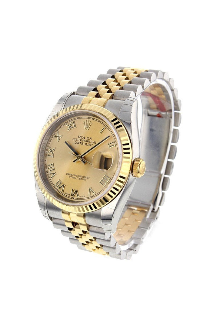 Rolex Datejust 36 Champagne Roman Dial Fluted 18K Gold Two Tone Jubilee Watch 116233