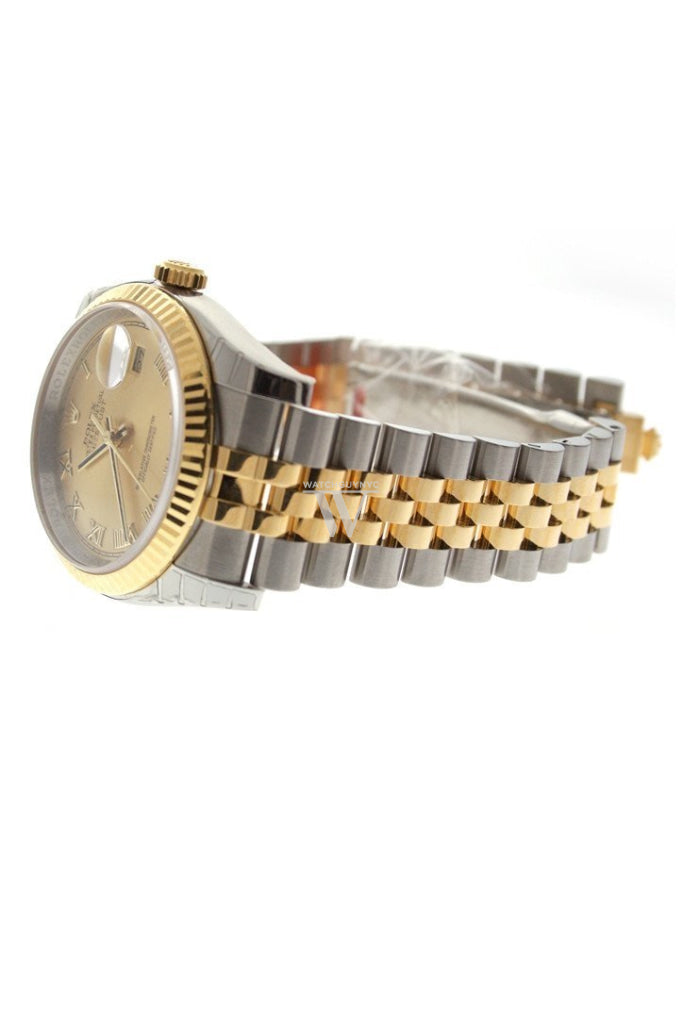 Rolex Datejust 36 Champagne Roman Dial Fluted 18K Gold Two Tone Jubilee Watch 116233