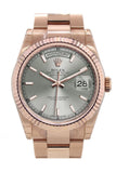 Rolex Day-Date 36 Rhodium Dial Fluted Bezel Oyster Everose Gold Watch 118235