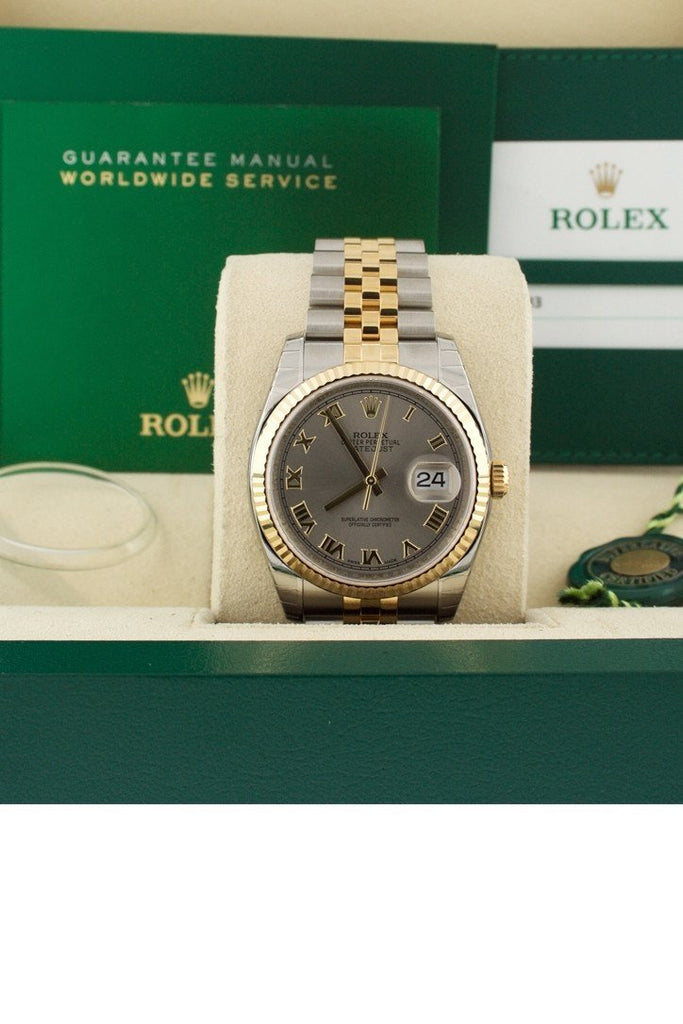 Rolex Datejust 36 Grey Steel Dial Fluted Jubilee Watch 116233