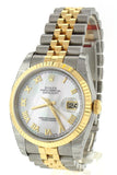 Rolex Datejust 36 White Mother-Of-Pearl Roman Dial Fluted 18K Gold Two Tone Jubilee Watch 116233