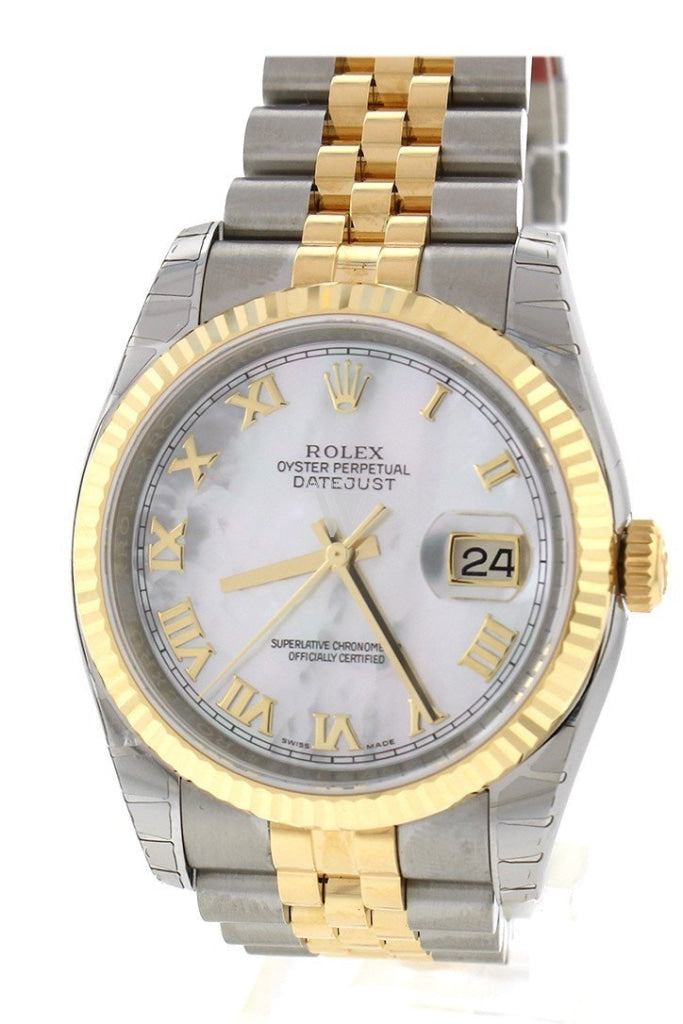 ROLEX 116233 Datejust 36 Mother Of Pearl Dial Fluted Watch WatchGuyNYC