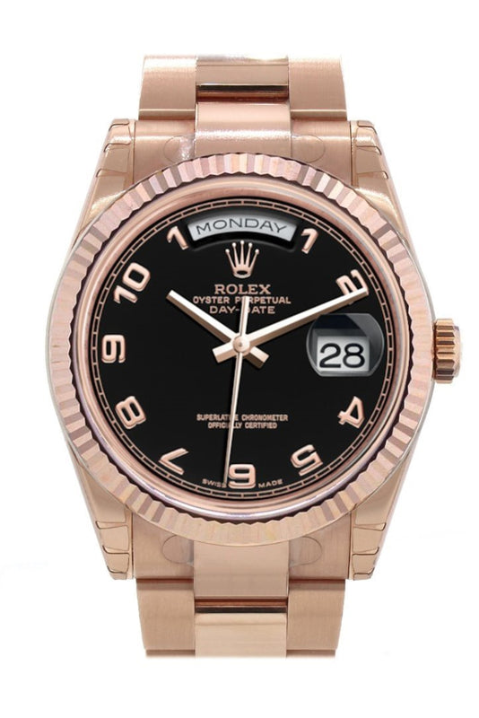 Rolex 118235 Day Date 36 Black Dial Everose Gold Watch WatchGuyNYC