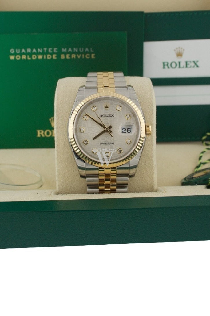 Rolex Mens DateJust 36 Green Diamond Watch Steel and 18k Gold