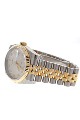 Rolex Datejust 36 Silver Jubilee Diamond Dial Fluted 18K Gold Two Tone Watch 116233