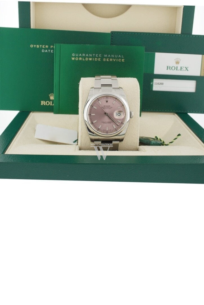 Rolex Datejust 36 Pink Dial Stainless Steel Watch 116200