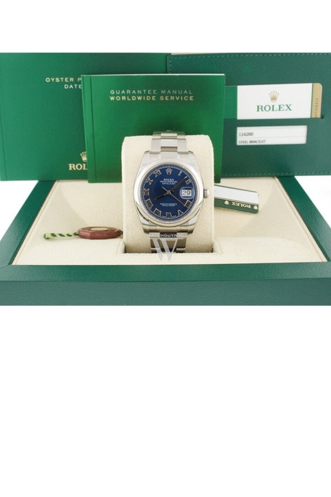 Rolex Datejust 36 Blue Roman Dial Stainless Steel Watch 116200