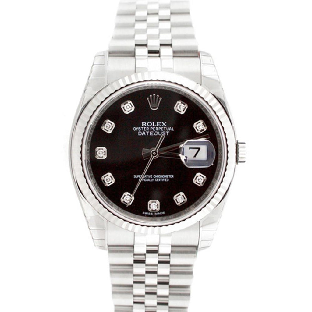Rolex Datejust 36 Black Diamond Dial White Gold Stainless Steel Mens Watch 116234