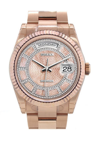 Rolex Day-Date 36 Carousel Of Pink Mother-Of-Pearl Dial Fluted Bezel Oyster Everose Gold Watch