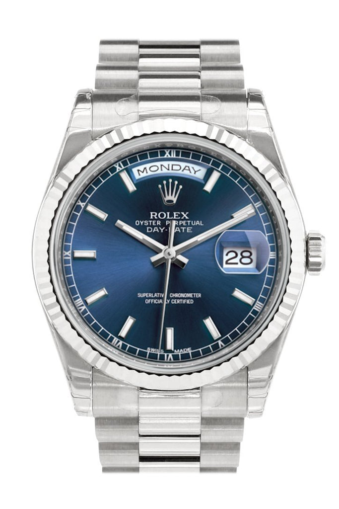 Rolex Day-Date 36 Blue Dial Fluted Bezel President White Gold Watch 118239 |