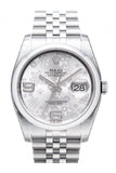 Rolex Datejust 36 Silver Floral Motif 2 Arab Dial Jubilee Mens Watch 116200 / None