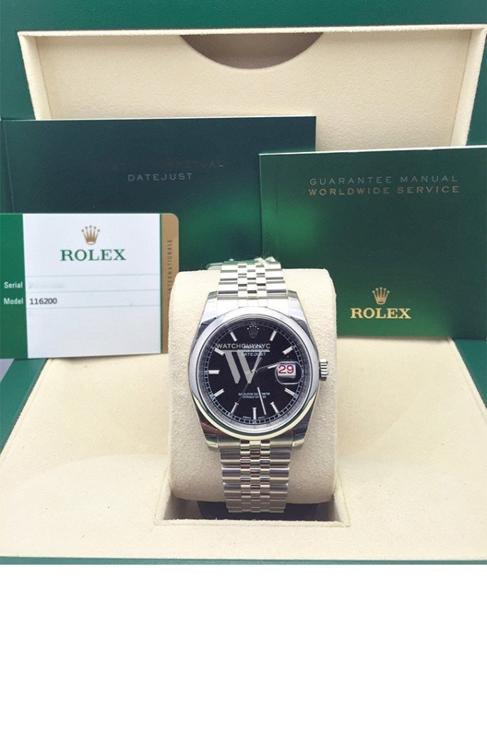 ROLEX 116200 Datejust 36 Black Dial Steel Mens Watch WatchGuyNYC