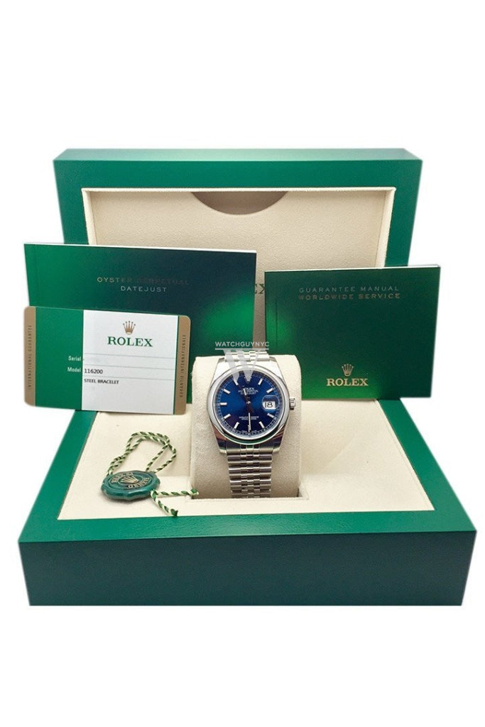 Rolex Datejust 36 Blue Dial Steel Mens Watch 116200