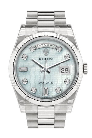 Rolex Day-Date 36 Platinum Mother-Of-Pearl With Oxford Motif Set Diamonds Dial Fluted Bezel