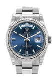 Rolex Day-Date 36 Blue Dial Fluted Bezel Oyster White Gold Watch 118239
