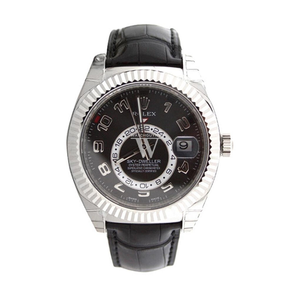 Rolex sky dweller white gold leather strap top