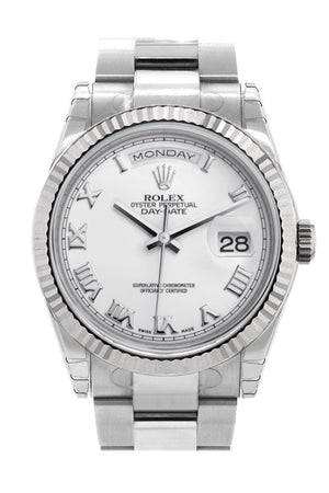 Rolex Day-Date 36 White Roman Dial Fluted Bezel Oyster Gold Watch 118239