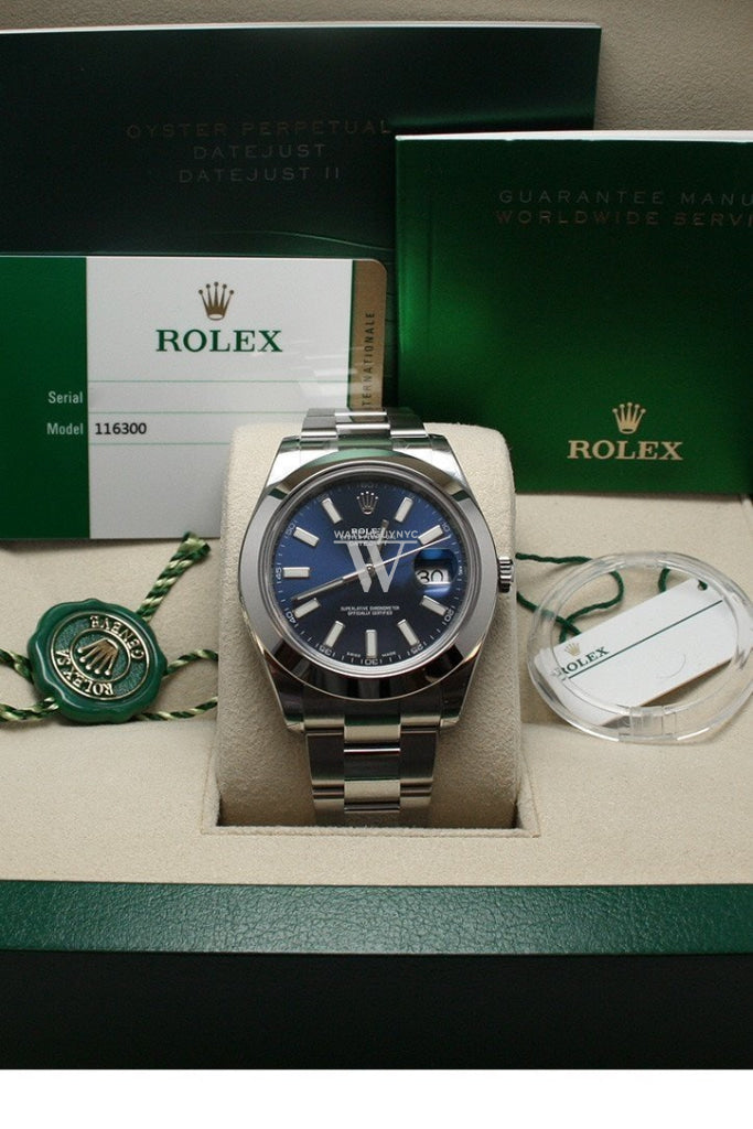 Rolex Datejust Ii 41 Blue Dial Index Steel Mens Watch 116300