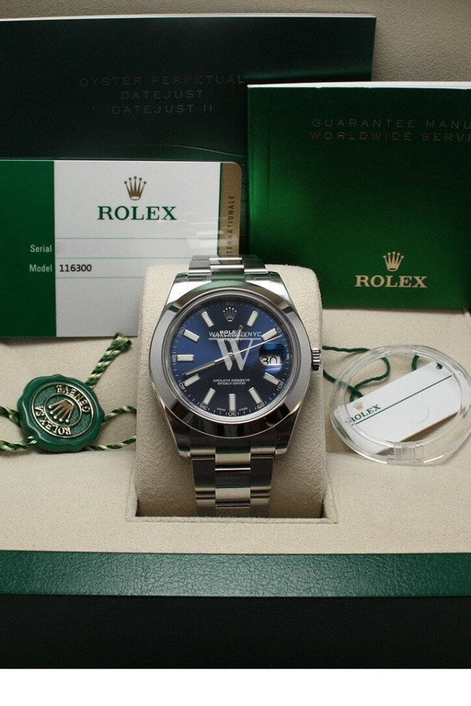 Rolex Datejust Ii 41 Blue Dial Index Steel Mens Watch 116300