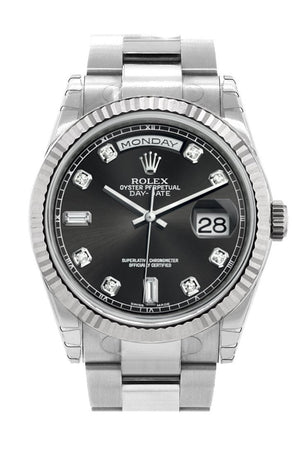 Rolex Day-Date 36 Black Set With Diamonds Dial Fluted Bezel Oyster White Gold Watch 118239