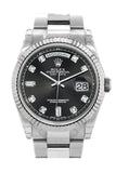 Rolex Day-Date 36 Black set with Diamonds Dial Fluted Bezel Oyster White Gold Watch 118239