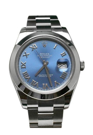 Rolex Datejust Ii 41 Blue Azzurro Roman Dial Steel Mens Watch 116300