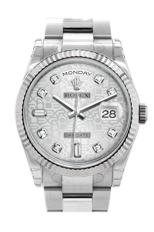 Rolex Day Date 36 Silver Jubilee Dial Fluted Bezel Oyster White