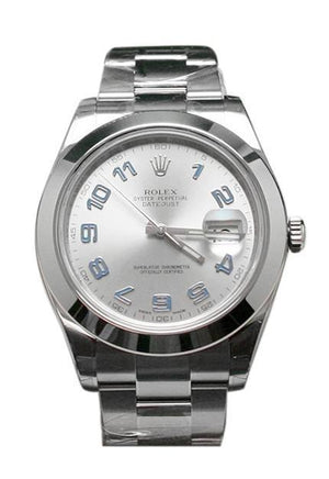 Rolex Datejust Ii 41 Rhodium Blue Arab Dial Steel Mens Watch 116300