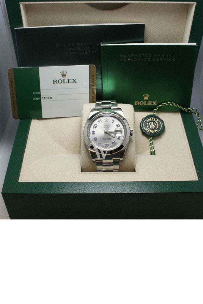 Rolex 116300 Datejust II 41 Rhodium Blue Arab Dial Men s WatchGuyNYC