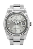 Rolex Day-Date 36 Silver Set With Diamonds Dial Fluted Bezel Oyster White Gold Watch 118239