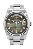 Rolex Day-Date 36 Black Mother-Of-Pearl Set With Diamonds Dial Fluted Bezel Oyster White Gold Watch
